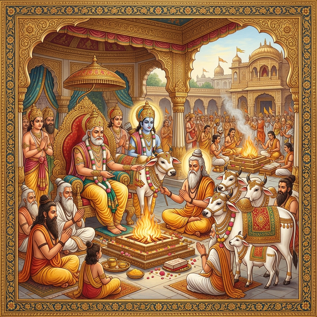 राजा दशरथ व श्रीराम द्वारा विशाल गो-दान (बालकाण्ड)