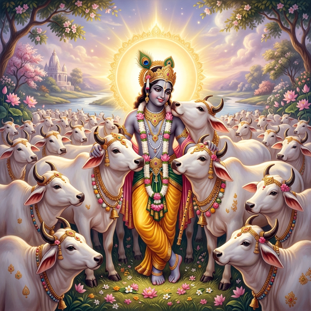 गायों के मध्य निवास में भगवान श्री कृष्ण